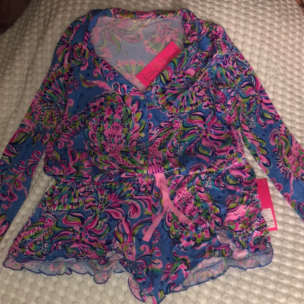 Lilly Pulitzer long sleeve pj’s w/ruffle trim shorts.